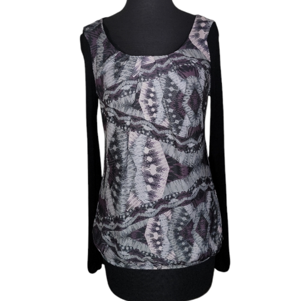 Mexx pleated scoop neck abstract printed top size medium